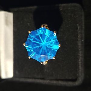 Concave Cut Caribbean Quartz (Triplet) and White Zircon Ring